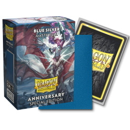 Dragon Shield Sleeves: Standard Matte Dual 25th Anniversary - Blue (Cobalt) Silver 100CT
