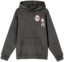 Demon Slayer Tanjiro Character Art Men's Charcoal Mineral Wash Long Sleeve Hooded Sweatshirt